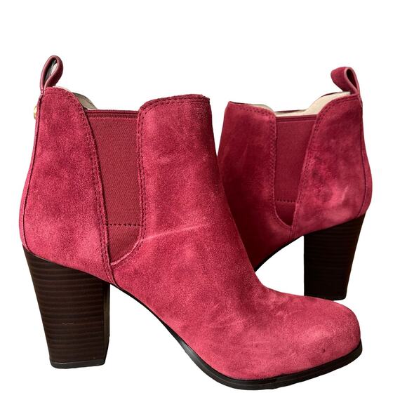 Michael Kors Evaline Suede Leather Block Heel Boots‎ Size 6 Mulberry Red NEW - Picture 5 of 13